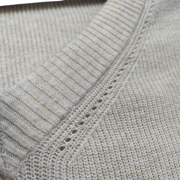 American‎ Eagle Knit Sweater V-Neck Relaxed Fit Ribbed Beige Size Large Cotton - Picture 4 of 12